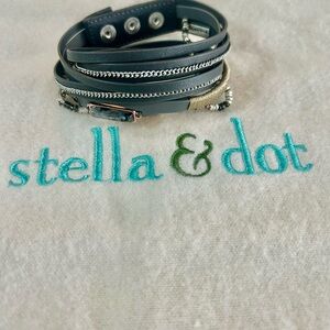 Stella & Dot Charcoal Leather Wrap Bracelet